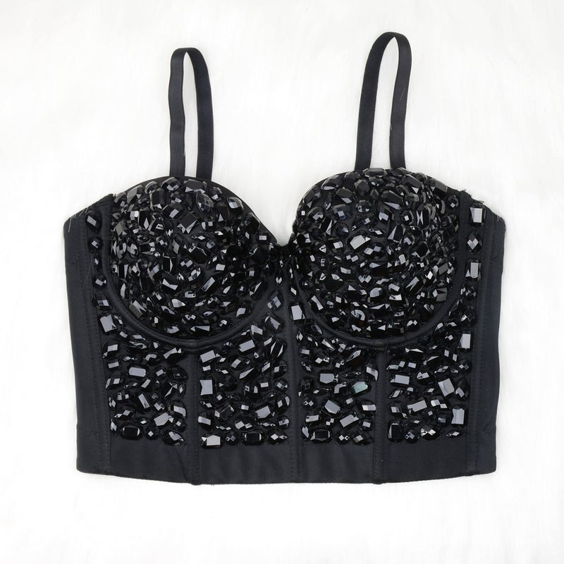 ELLACCI Women's Sexy Rhinestone Punk Bustier Crop Top Push Up Corset Bra Black Medium - Image 3